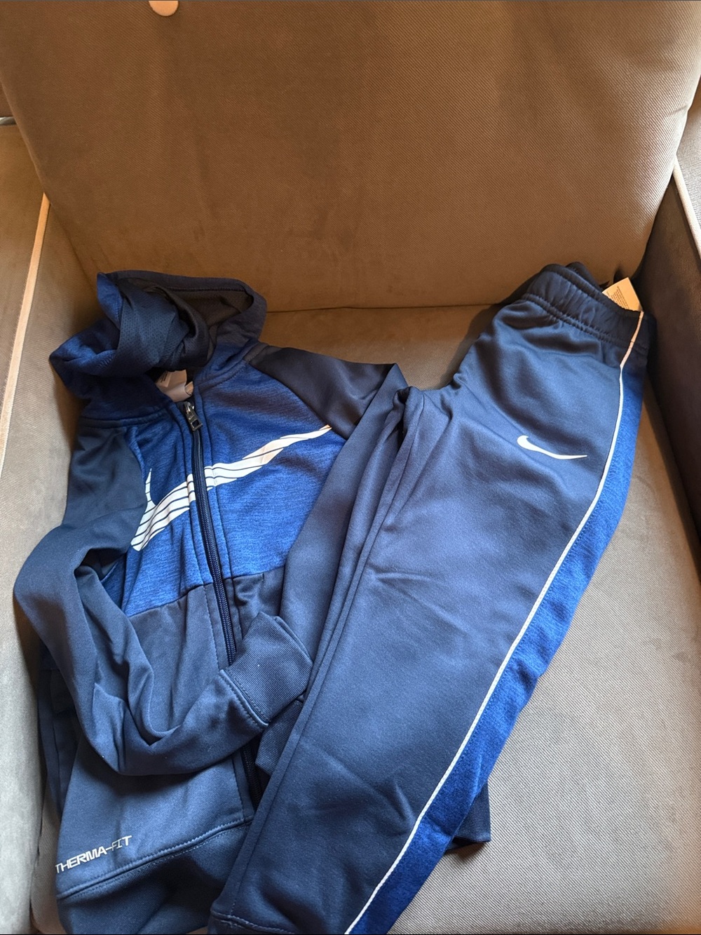 Nike Navy and White Youth Hooded Track Jacket with Matching Pants